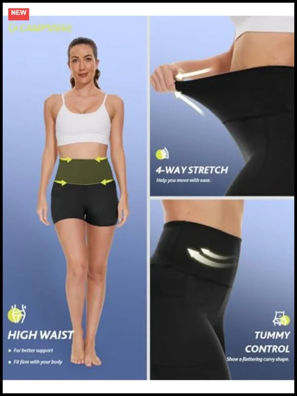 High Waisted Biker Shorts with Pockets, 4-Way Stretch Spandex Workout